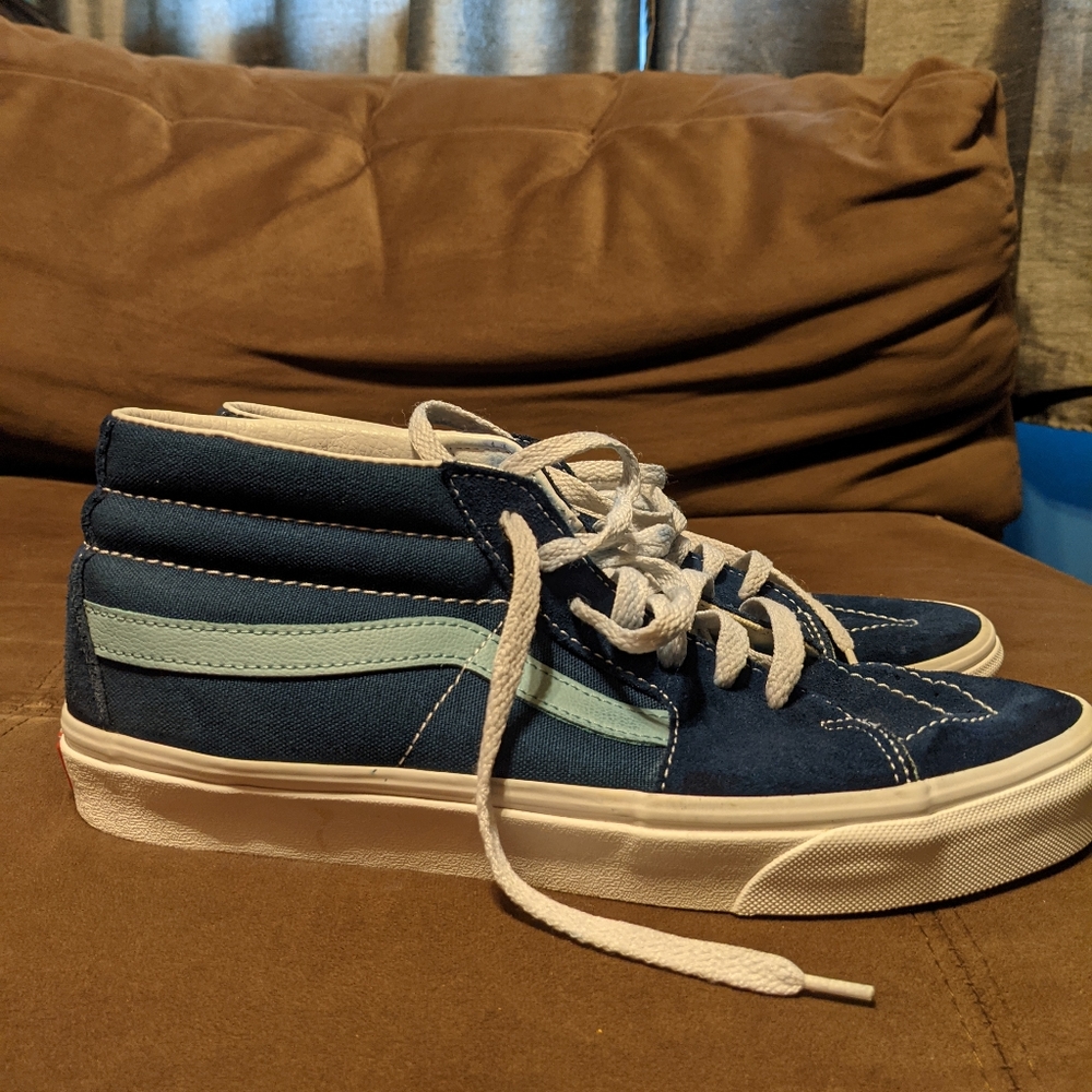 vans sk8 mids,11, blue with light blue stripe
